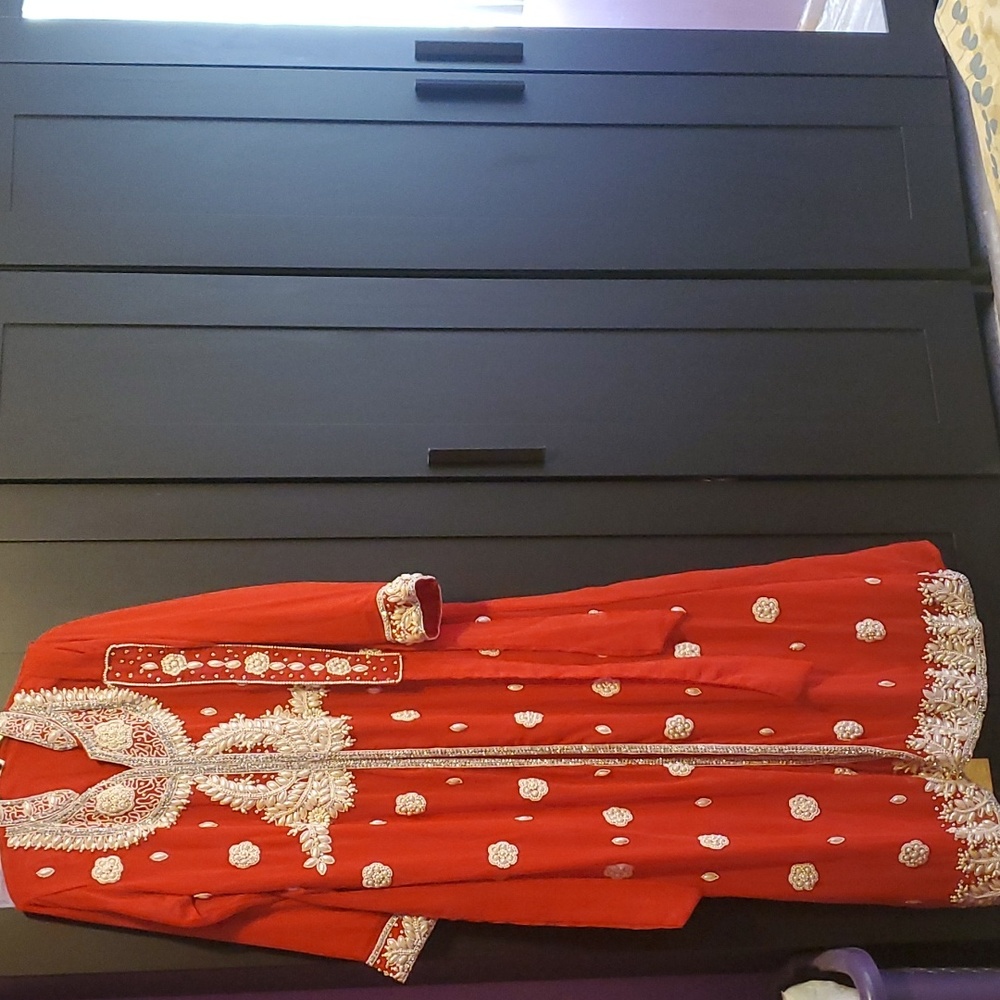 Heavy beaded long sleeve traditional indian dress size m